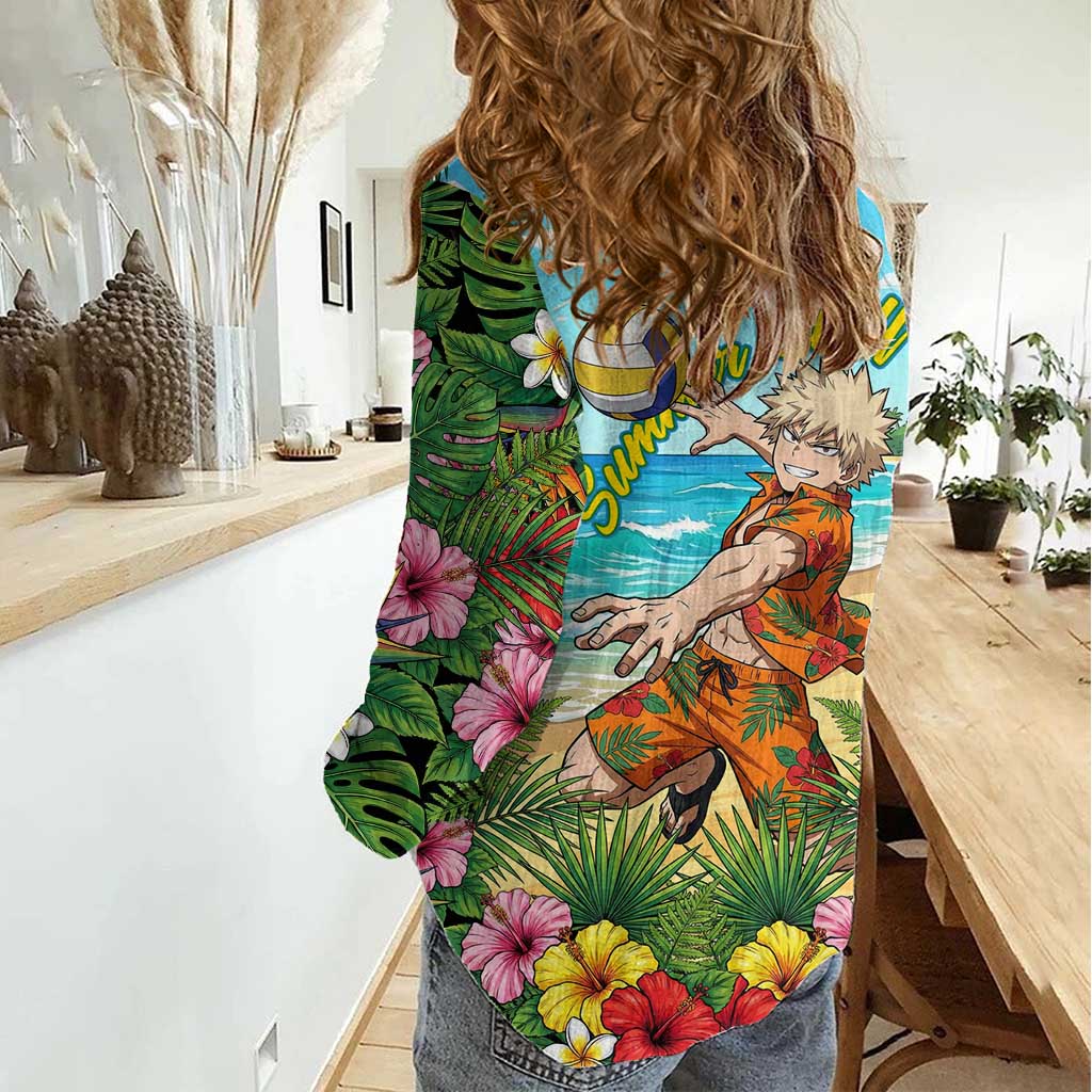 Katsuki Bakugo Summer Chill Women Casual Shirt Tropical Anime Action Scene