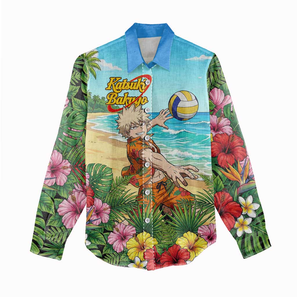 Katsuki Bakugo Summer Chill Women Casual Shirt Tropical Anime Action Scene