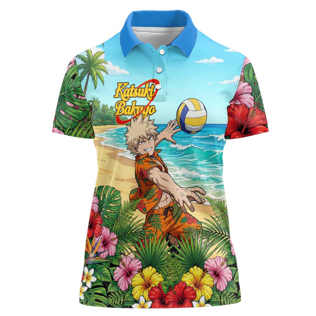 Katsuki Bakugo Summer Chill Women Polo Shirt Tropical Anime Action Scene