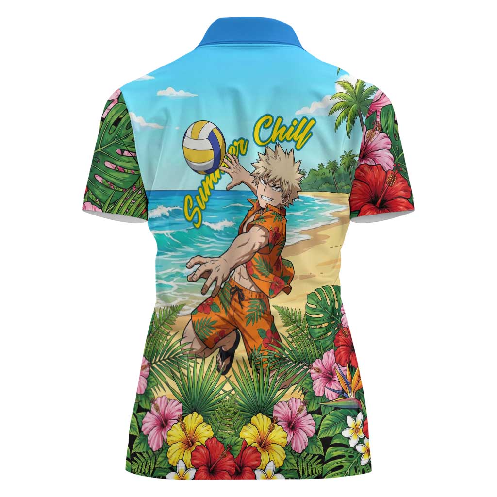 Katsuki Bakugo Summer Chill Women Polo Shirt Tropical Anime Action Scene