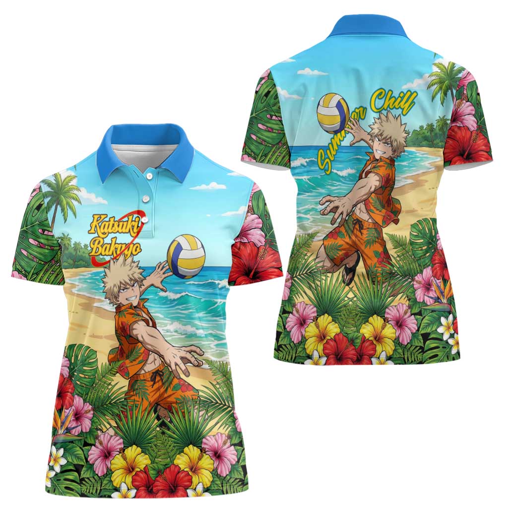 Katsuki Bakugo Summer Chill Women Polo Shirt Tropical Anime Action Scene