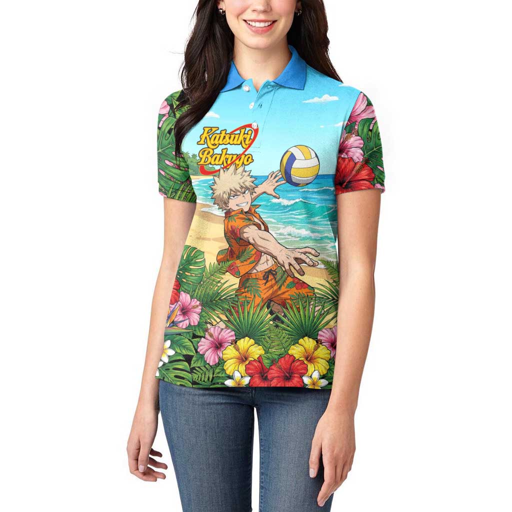 Katsuki Bakugo Summer Chill Women Polo Shirt Tropical Anime Action Scene