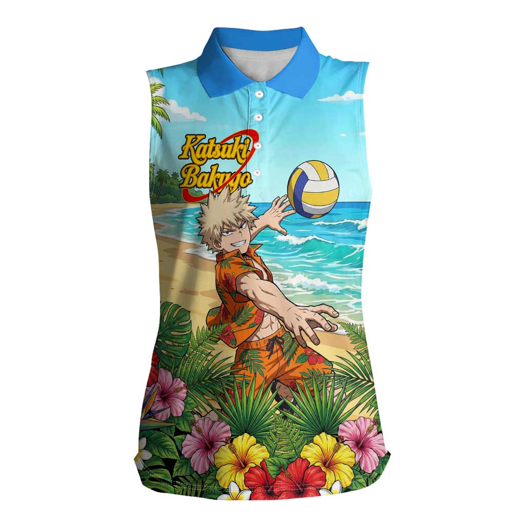 Katsuki Bakugo Summer Chill Women Sleeveless Polo Shirt Tropical Anime Action Scene