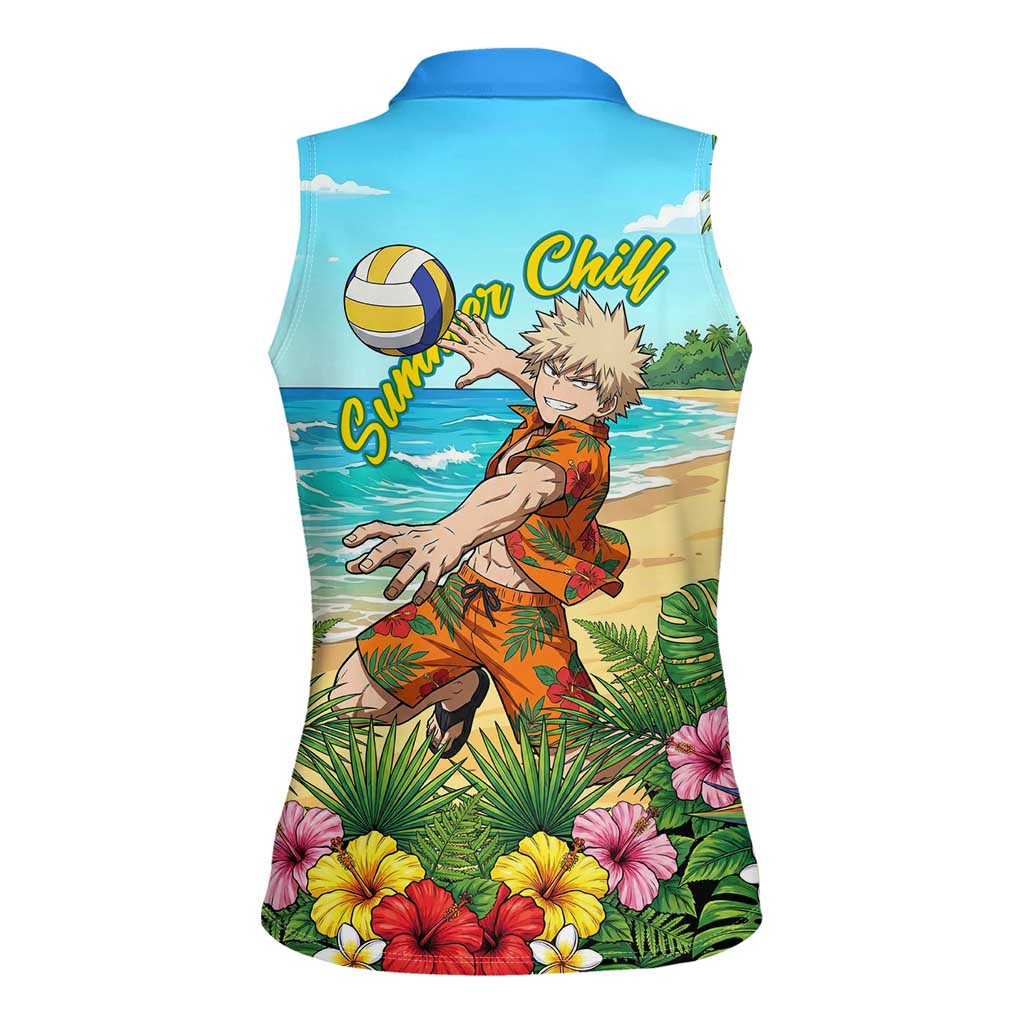 Katsuki Bakugo Summer Chill Women Sleeveless Polo Shirt Tropical Anime Action Scene