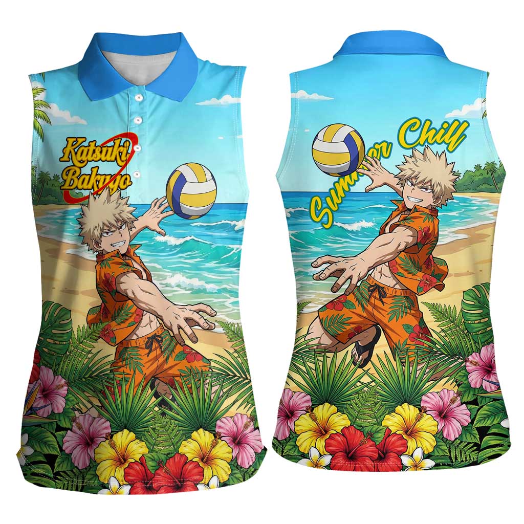 Katsuki Bakugo Summer Chill Women Sleeveless Polo Shirt Tropical Anime Action Scene