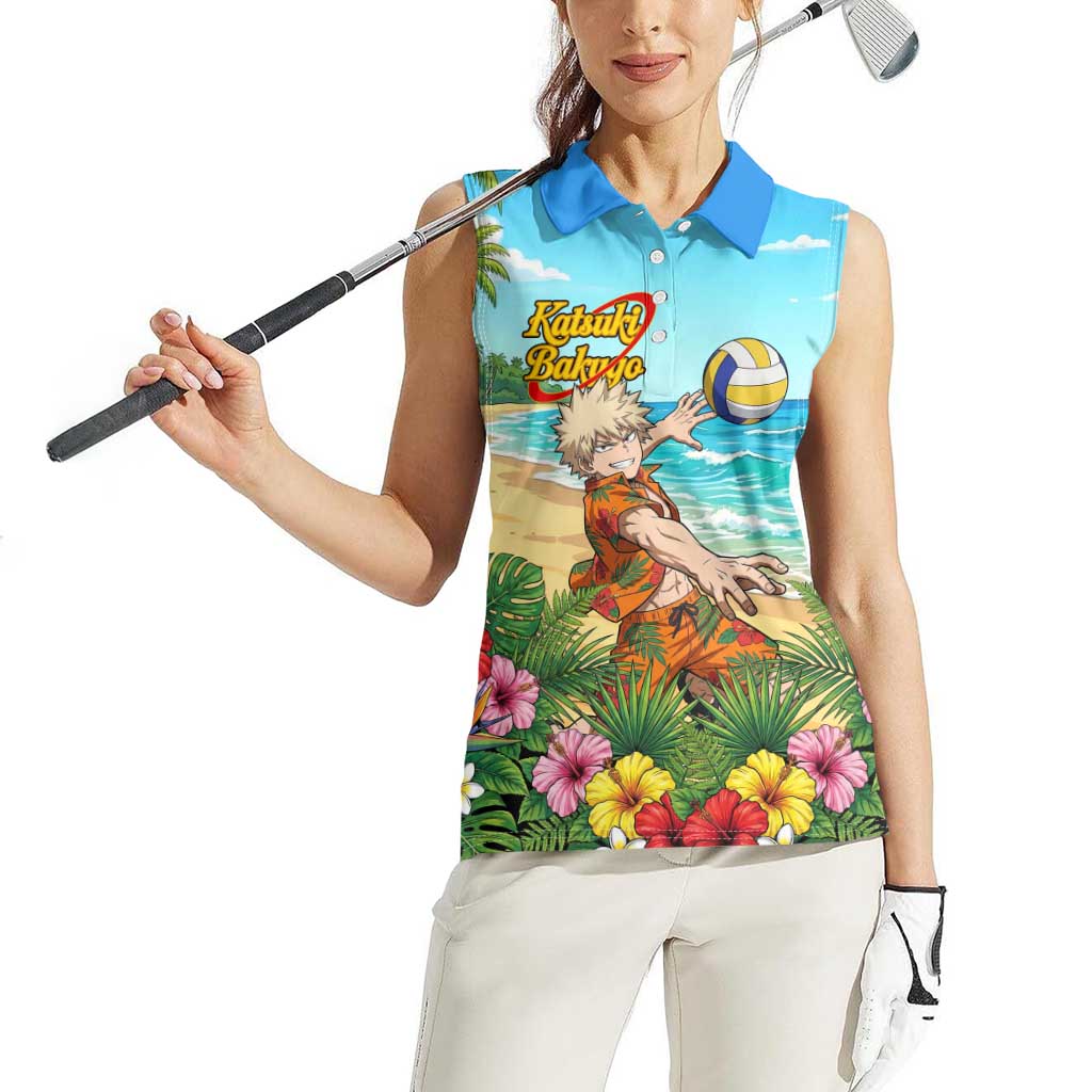 Katsuki Bakugo Summer Chill Women Sleeveless Polo Shirt Tropical Anime Action Scene