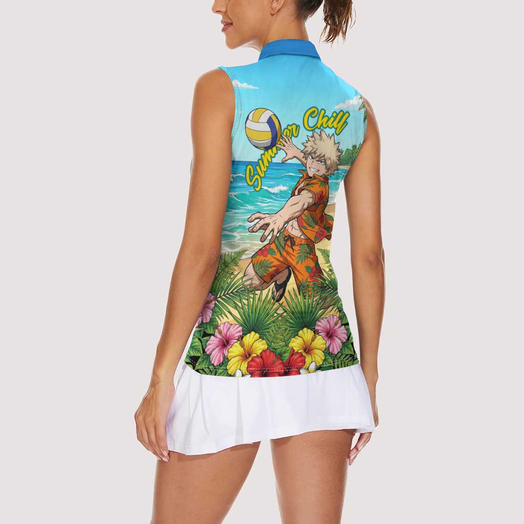 Katsuki Bakugo Summer Chill Women Sleeveless Polo Shirt Tropical Anime Action Scene
