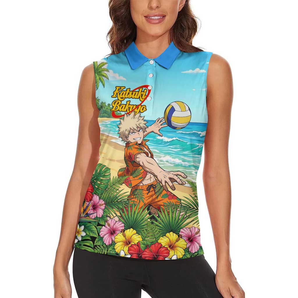 Katsuki Bakugo Summer Chill Women Sleeveless Polo Shirt Tropical Anime Action Scene