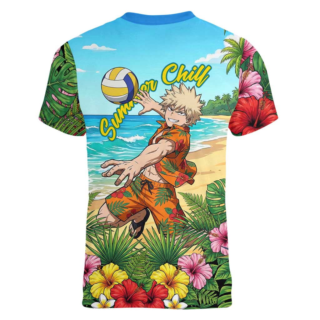Katsuki Bakugo Summer Chill Women V-Neck T-Shirt Tropical Anime Action Scene
