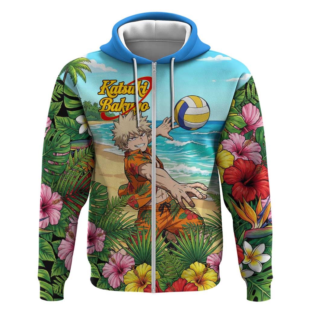 Katsuki Bakugo Summer Chill Zip Hoodie Tropical Anime Action Scene