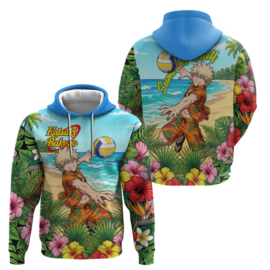 Katsuki Bakugo Summer Chill Zip Hoodie Tropical Anime Action Scene