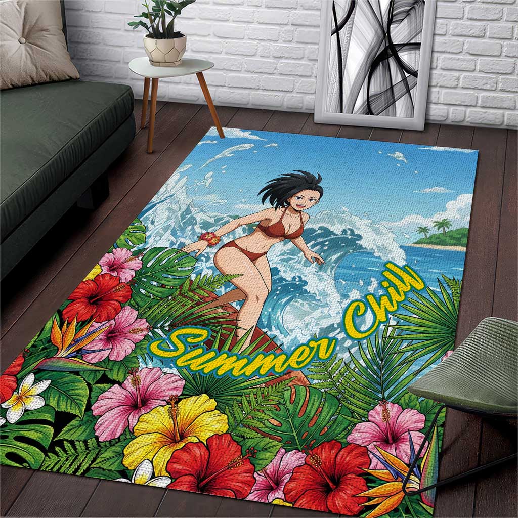 Momo Yaoyorozu Summer Chill Area Rug Tropical Anime Surf Adventure