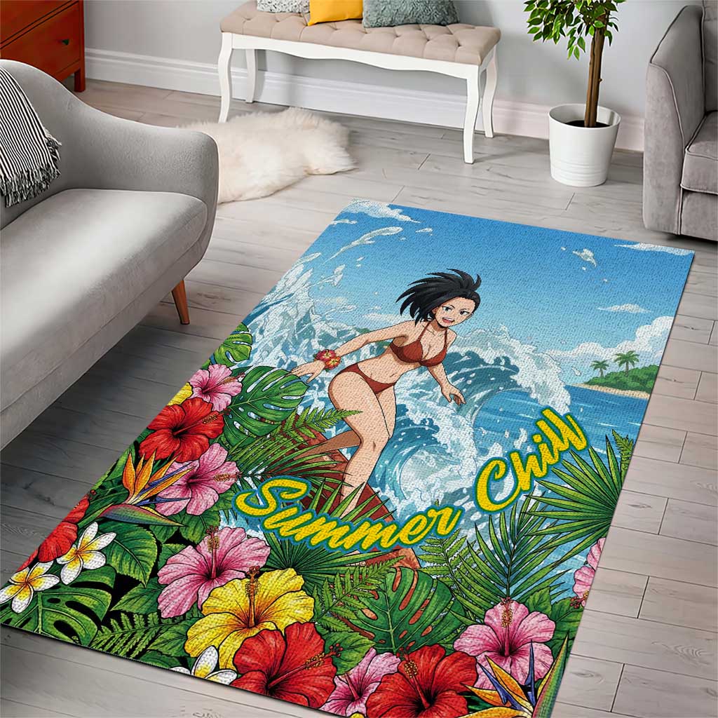 Momo Yaoyorozu Summer Chill Area Rug Tropical Anime Surf Adventure