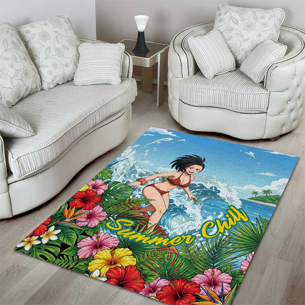 Momo Yaoyorozu Summer Chill Area Rug Tropical Anime Surf Adventure