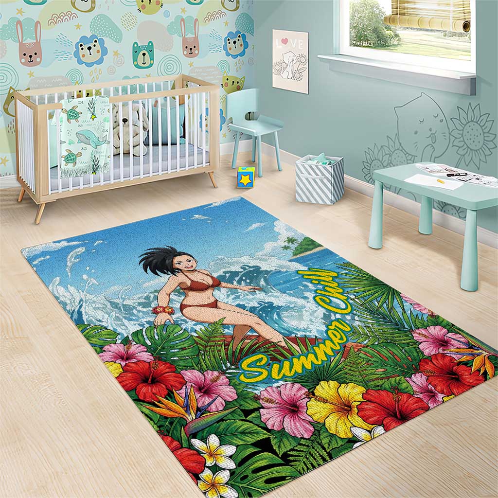 Momo Yaoyorozu Summer Chill Area Rug Tropical Anime Surf Adventure