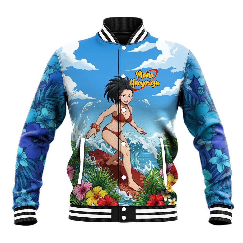 Momo Yaoyorozu Summer Chill Baseball Jacket Tropical Anime Surf Adventure