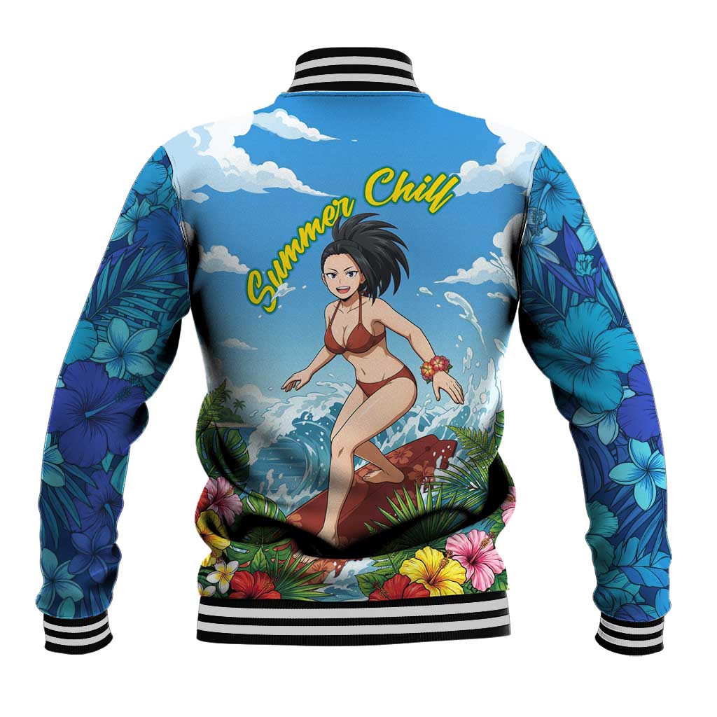 Momo Yaoyorozu Summer Chill Baseball Jacket Tropical Anime Surf Adventure