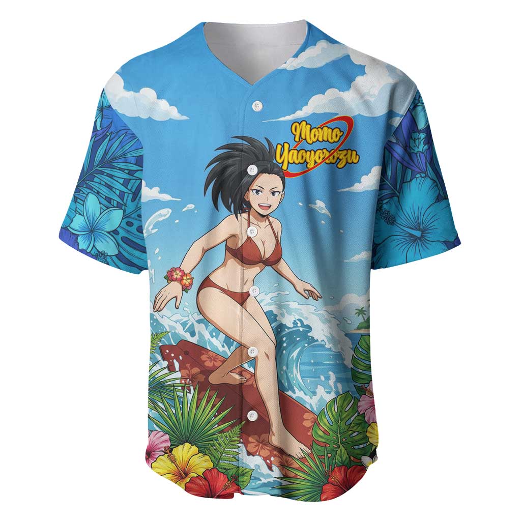 Momo Yaoyorozu Summer Chill Baseball Jersey Tropical Anime Surf Adventure