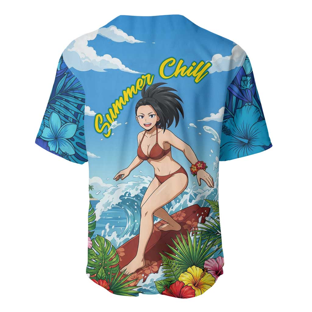 Momo Yaoyorozu Summer Chill Baseball Jersey Tropical Anime Surf Adventure