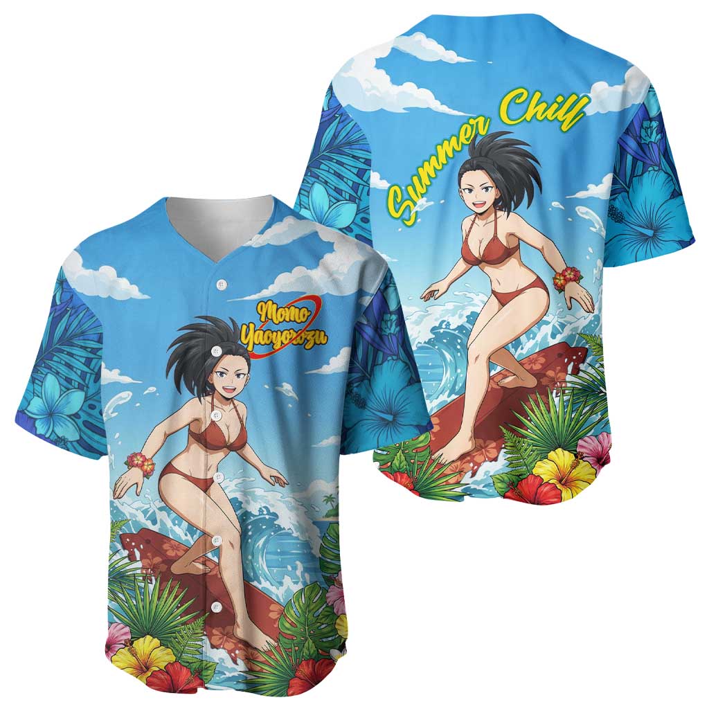 Momo Yaoyorozu Summer Chill Baseball Jersey Tropical Anime Surf Adventure