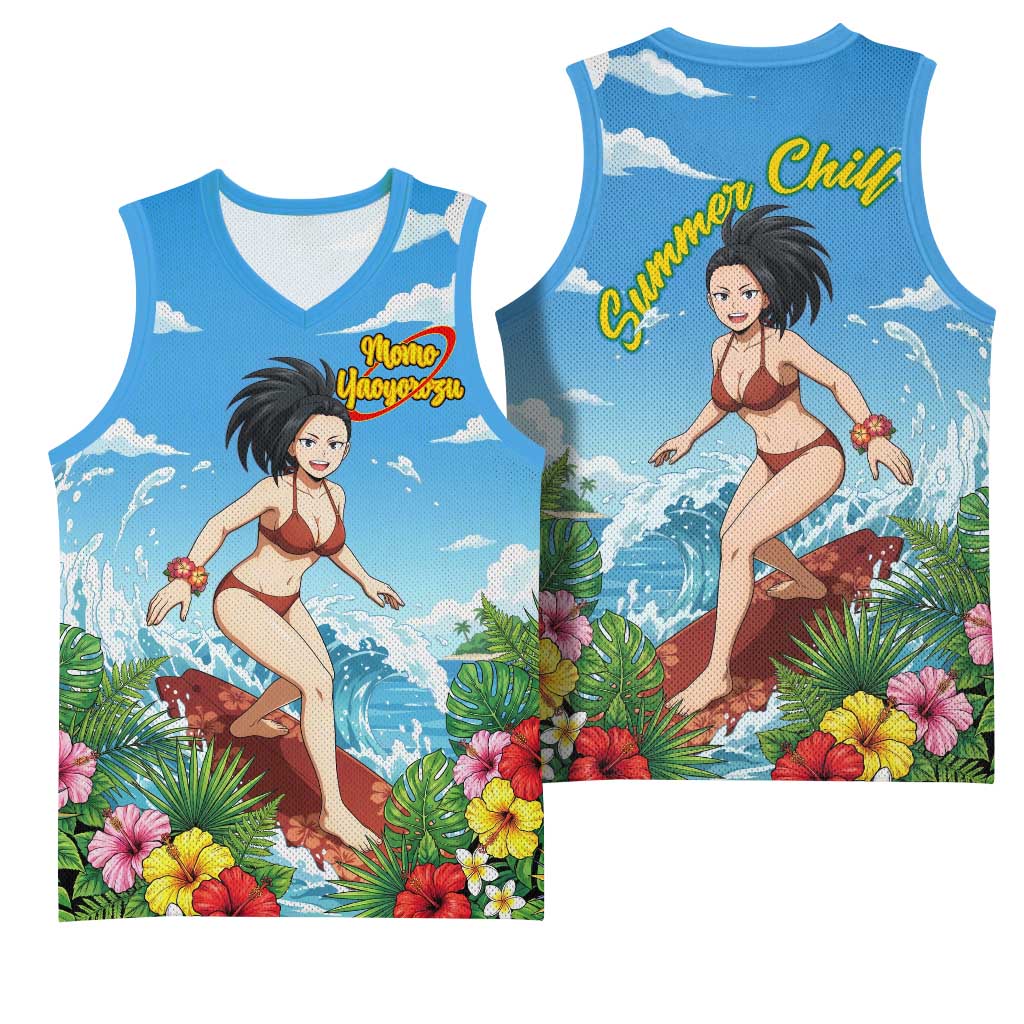 Momo Yaoyorozu Summer Chill Basketball Jersey Tropical Anime Surf Adventure