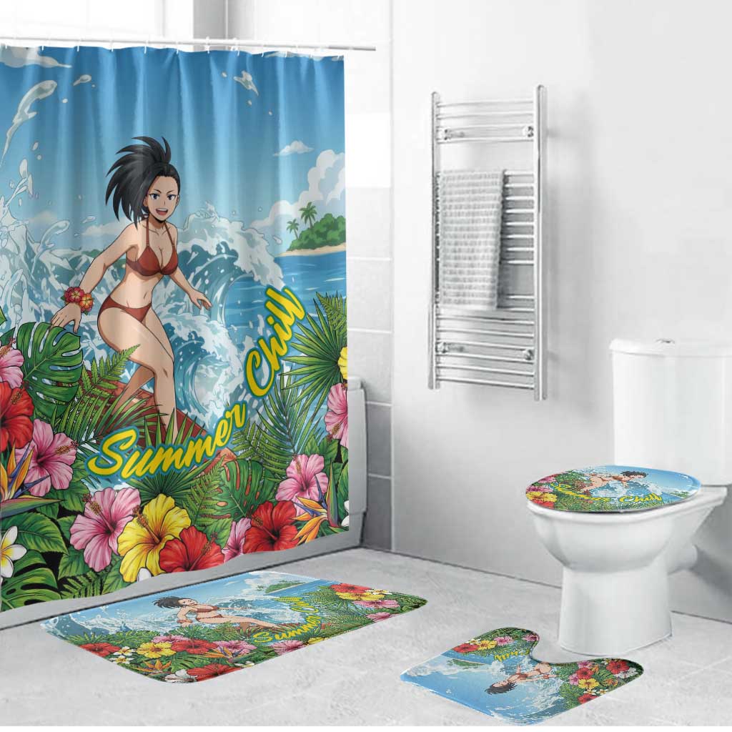 Momo Yaoyorozu Summer Chill Bathroom Set Tropical Anime Surf Adventure