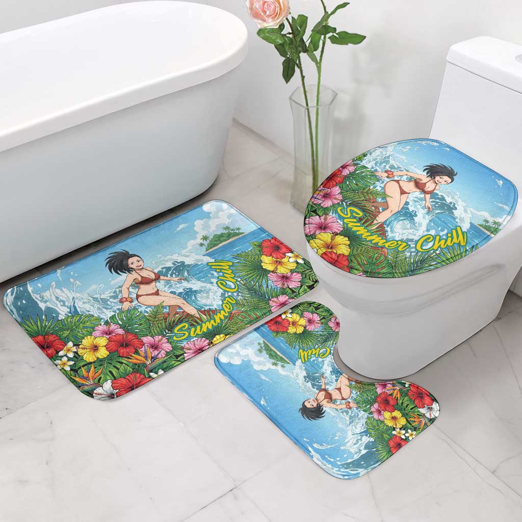 Momo Yaoyorozu Summer Chill Bathroom Set Tropical Anime Surf Adventure