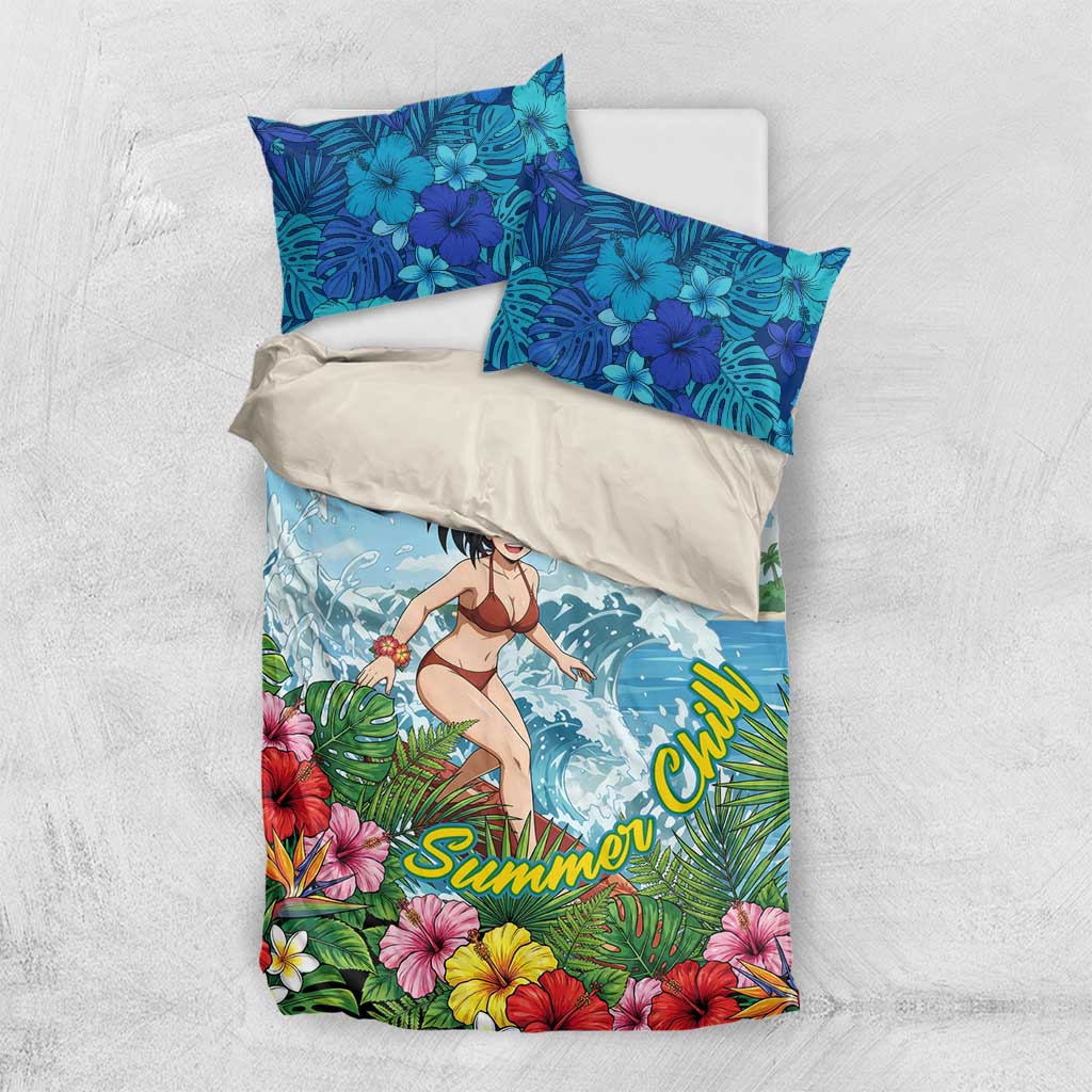 Momo Yaoyorozu Summer Chill Bedding Set Tropical Anime Surf Adventure