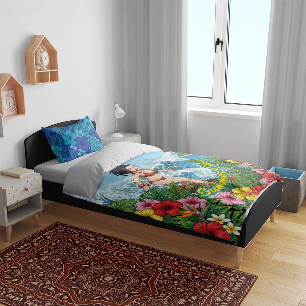 Momo Yaoyorozu Summer Chill Bedding Set Tropical Anime Surf Adventure