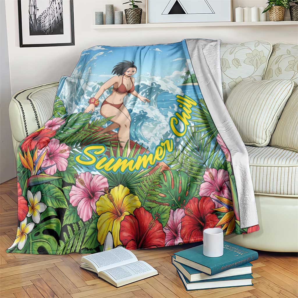 Momo Yaoyorozu Summer Chill Blanket Tropical Anime Surf Adventure