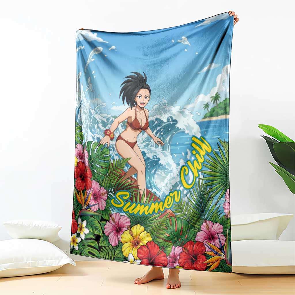 Momo Yaoyorozu Summer Chill Blanket Tropical Anime Surf Adventure
