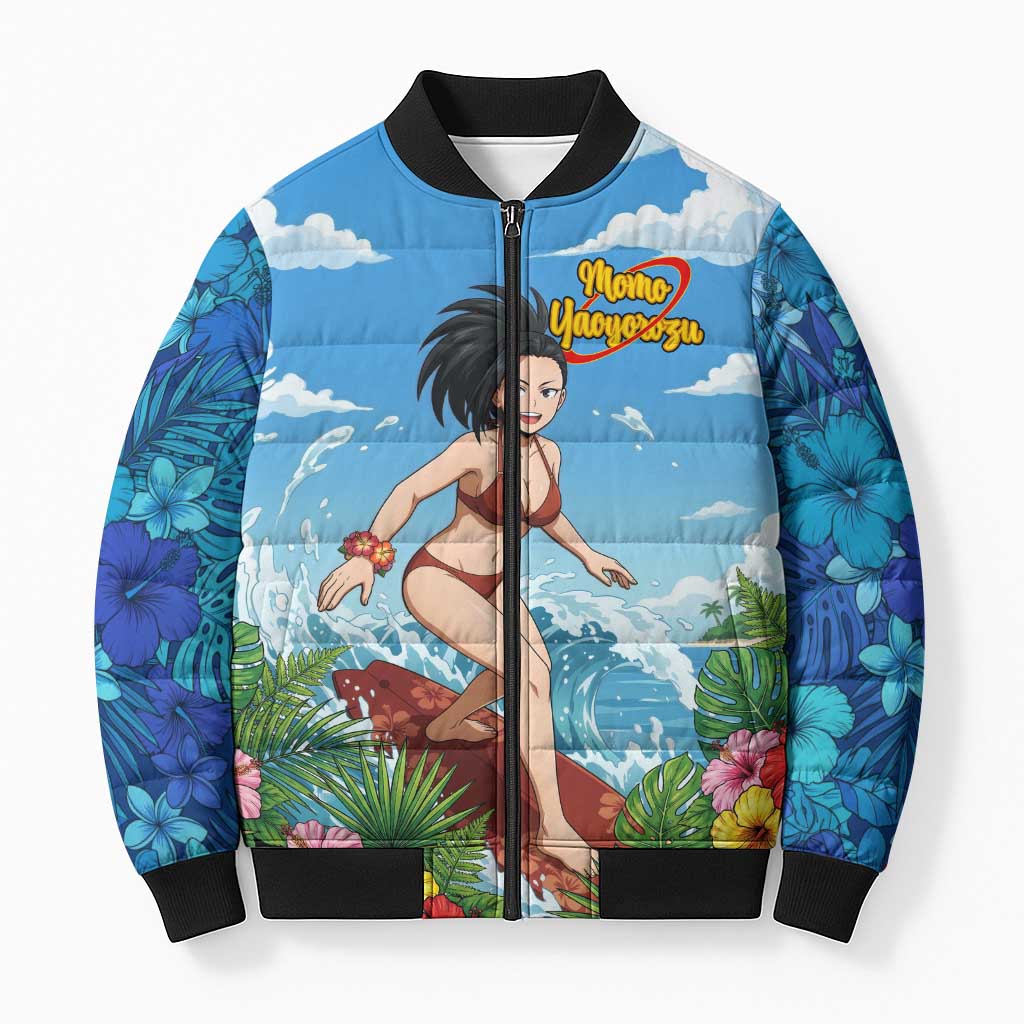 Momo Yaoyorozu Summer Chill Bomber Puffer Jacket Tropical Anime Surf Adventure