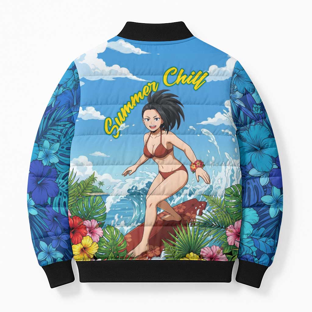 Momo Yaoyorozu Summer Chill Bomber Puffer Jacket Tropical Anime Surf Adventure