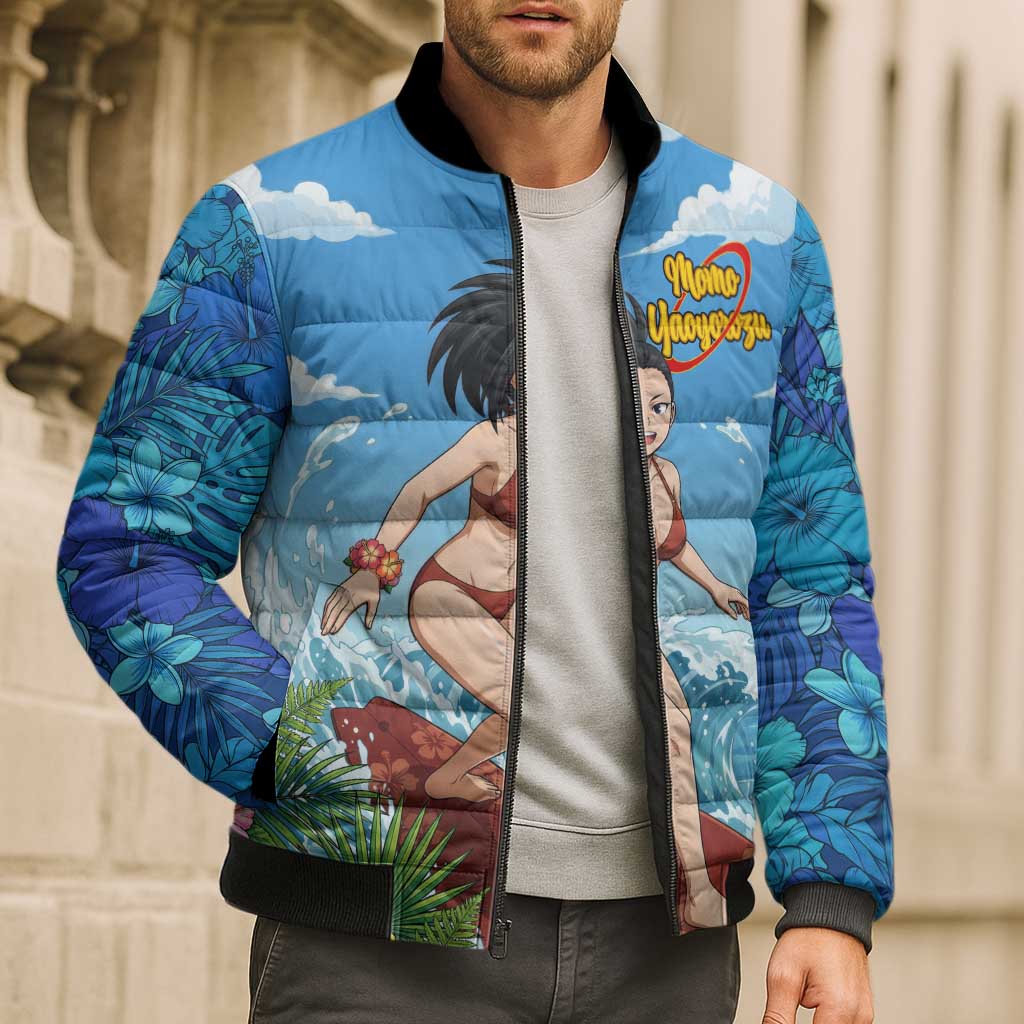 Momo Yaoyorozu Summer Chill Bomber Puffer Jacket Tropical Anime Surf Adventure