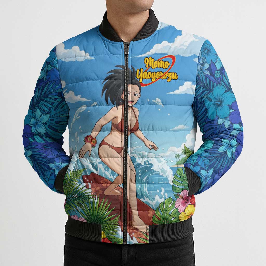 Momo Yaoyorozu Summer Chill Bomber Puffer Jacket Tropical Anime Surf Adventure
