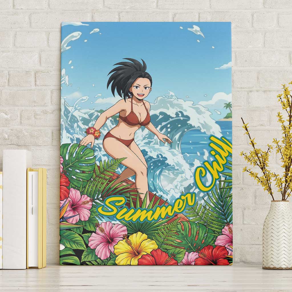 Momo Yaoyorozu Summer Chill Canvas Wall Art Tropical Anime Surf Adventure