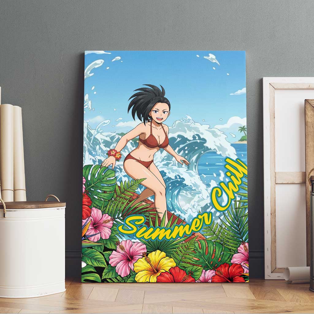 Momo Yaoyorozu Summer Chill Canvas Wall Art Tropical Anime Surf Adventure