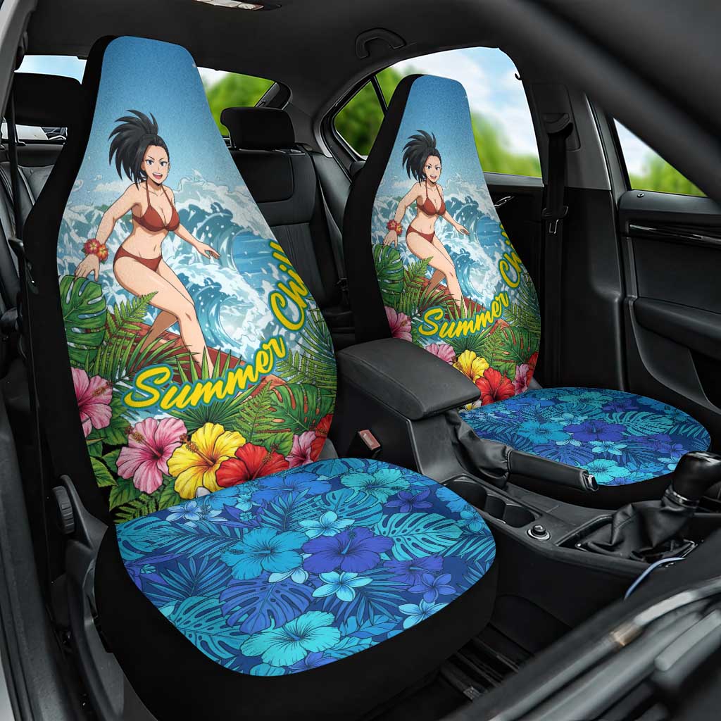 Momo Yaoyorozu Summer Chill Car Seat Cover Tropical Anime Surf Adventure
