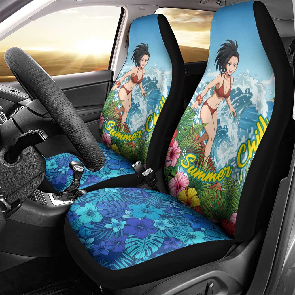 Momo Yaoyorozu Summer Chill Car Seat Cover Tropical Anime Surf Adventure