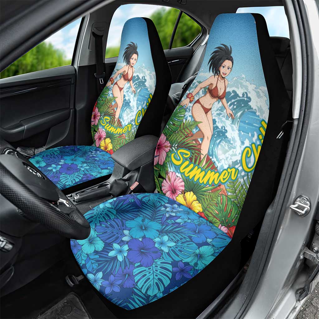 Momo Yaoyorozu Summer Chill Car Seat Cover Tropical Anime Surf Adventure