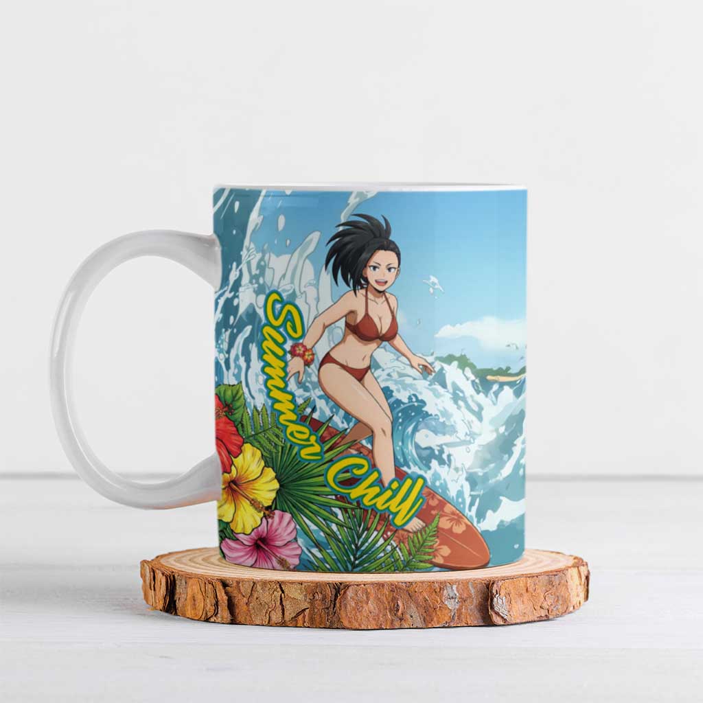 Momo Yaoyorozu Summer Chill Ceramic Mug Tropical Anime Surf Adventure