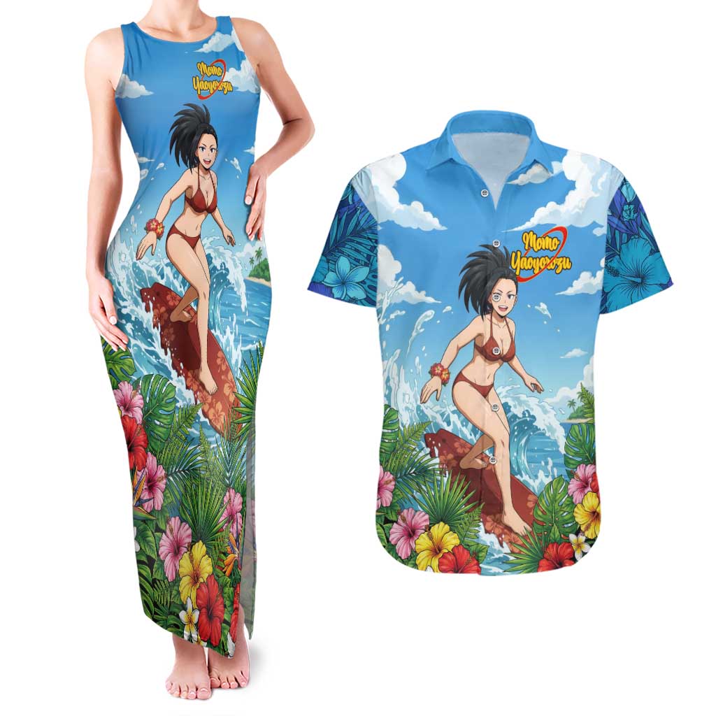 Momo Yaoyorozu Summer Chill Couples Matching Tank Maxi Dress and Hawaiian Shirt Tropical Anime Surf Adventure
