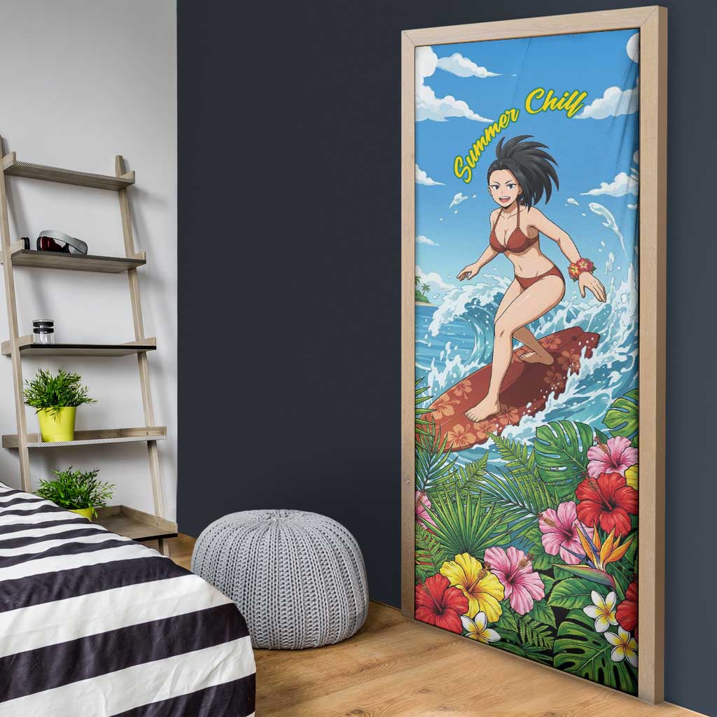 Momo Yaoyorozu Summer Chill Door Cover Tropical Anime Surf Adventure