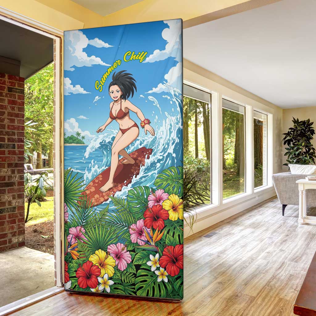Momo Yaoyorozu Summer Chill Door Cover Tropical Anime Surf Adventure