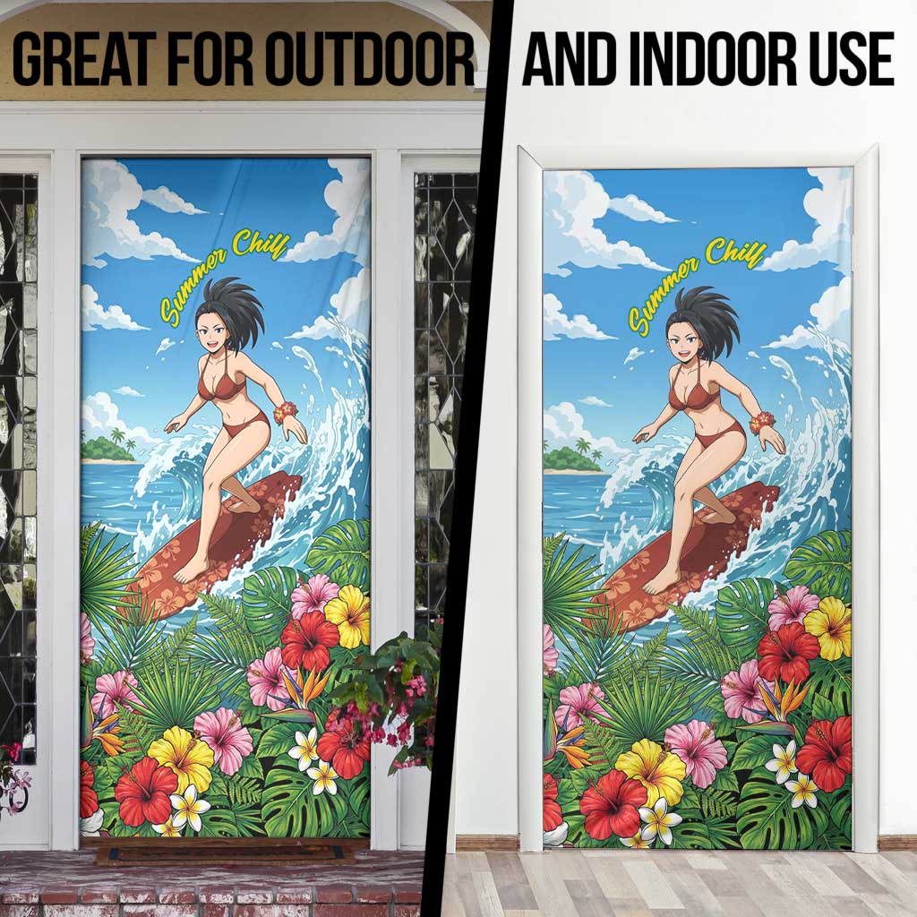 Momo Yaoyorozu Summer Chill Door Cover Tropical Anime Surf Adventure