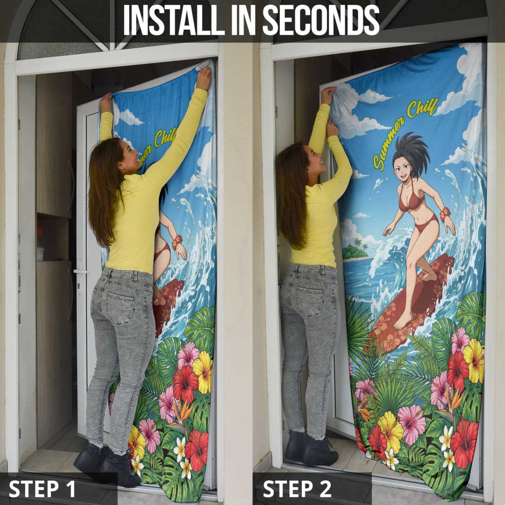 Momo Yaoyorozu Summer Chill Door Cover Tropical Anime Surf Adventure