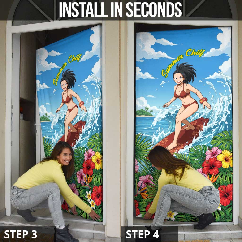 Momo Yaoyorozu Summer Chill Door Cover Tropical Anime Surf Adventure