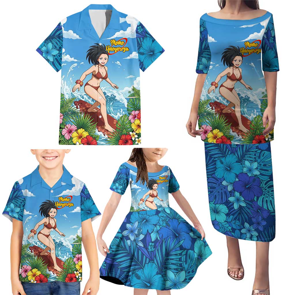 Momo Yaoyorozu Summer Chill Family Matching Puletasi and Hawaiian Shirt Tropical Anime Surf Adventure