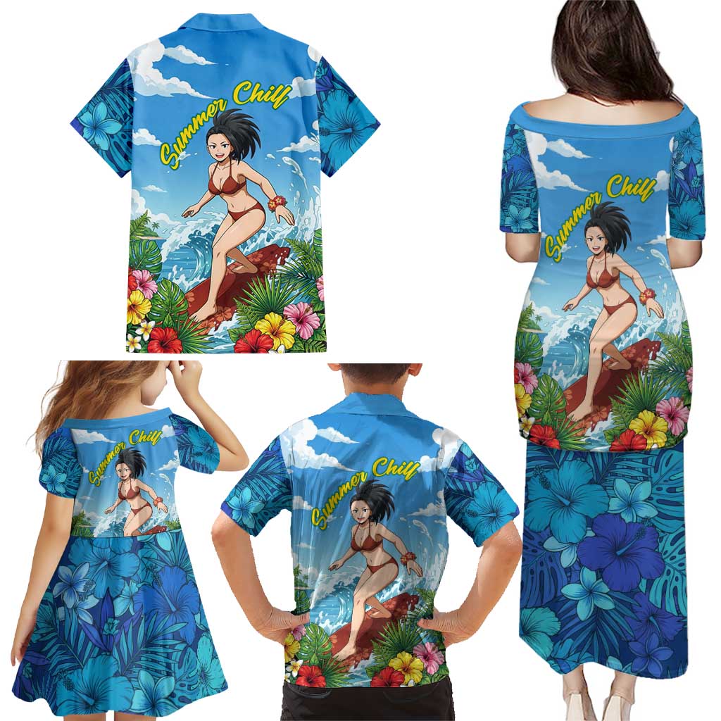 Momo Yaoyorozu Summer Chill Family Matching Puletasi and Hawaiian Shirt Tropical Anime Surf Adventure