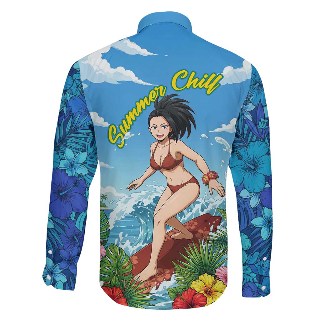 Momo Yaoyorozu Summer Chill Family Matching Summer Maxi Dress and Hawaiian Shirt Tropical Anime Surf Adventure